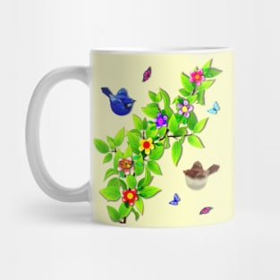 Cute Birds. Fairy Wren Couple and Butterflies Mug